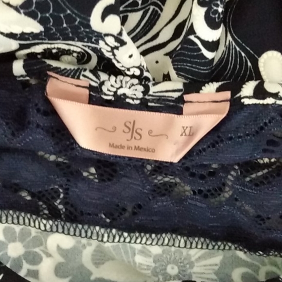 SJS Blue Paisley Scoop Neck Blouse XL - Picture 6 of 8